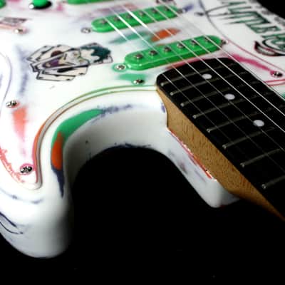 Custom Painted and Upgraded Fender Squier Strat - Aged and Worn With Graphics and Matching Headstock image 14