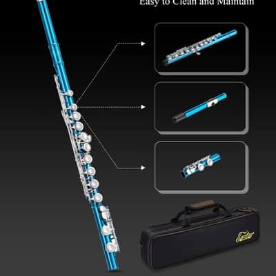 Concert Flute for Students – Sky Blue Beginner Band Flute with Hard Case, Stand, Cleaning Kit & Accessories image 5