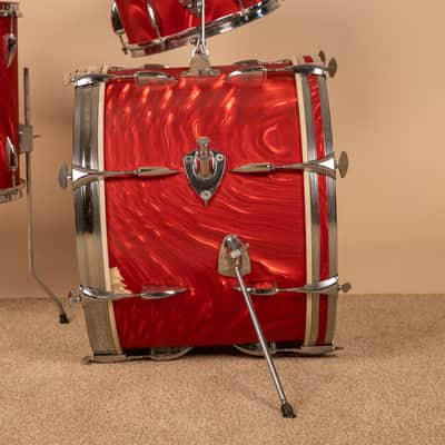 Vintage Mica-Sonic MIJ Red Satin Flame Drum Set image 12