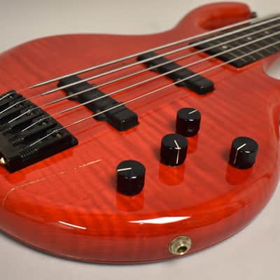 1990 Pedulla MVP-5 Bass Fretless Conversion 5-String Red w/HSC image 8