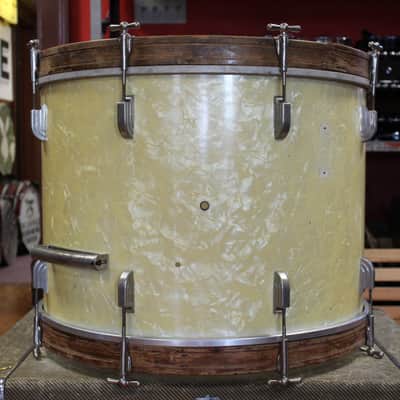 1950s Leedy 16x22 Bass Drum in White Marine Pearl image 2