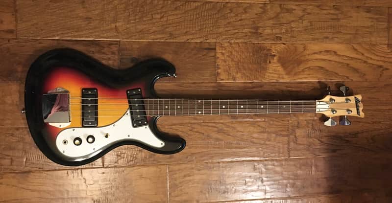 Vintage early 70's Univox Hi-Flier Bass Sunburst with Fitted Hard Case image 1