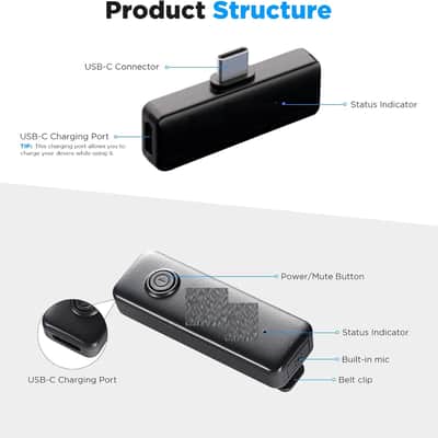 2.4GHz Wireless Lavalier Compact Microphone for Smartphone Tablets Laptop Mini Lav Lapel Mic for Vlogging Live Streaming Voice Podcast Interview YouTube Transmitters 1 Receiver image 3