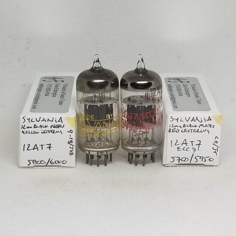 Sylvania 12AT7 Black AX-Style Plates Matched (5.0%) Pair NOS 12AT7 ECC81 image 1