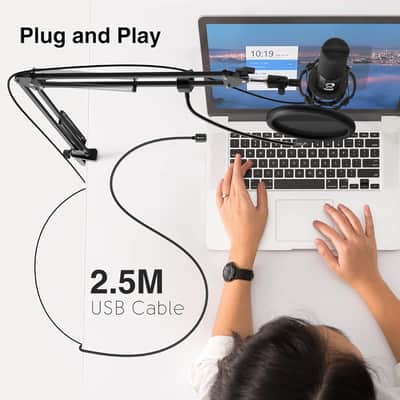 Studio Microphone 6.35Mm/3.5Mm Headphones Bundle, Usb Pc Condenser Microphone With Scissor Arm Stand, Shock Mount, Monitor Over-Ear Headphones, For Instruments Recording Podcasting (T669+H8) image 4
