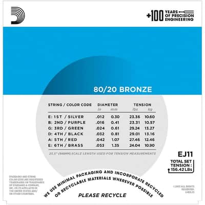 D'Addario EJ11 Light 80/20 Bronze Acoustic Strings 12-53 image 3