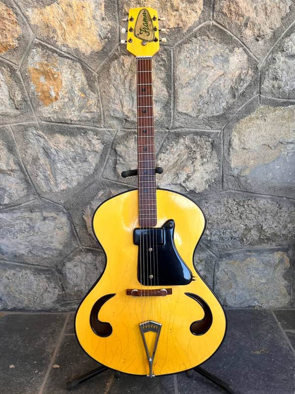 Spectacular 1950s Italian Wandre Framez Piper – Rare Yellow Crackle with Wood Neck image 1