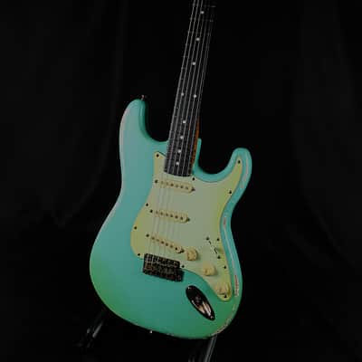 Riccardi Relics USA Strat, Fralin Blues Special pickups, MJT Seafoam Green Alder body, Nitro Roasted Maple neck with painted headstock, Hardcase image 9