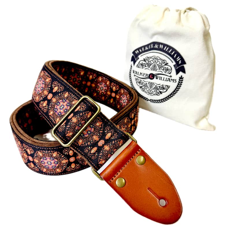 Walker & Williams H-46 Vintage Series Plush Back, Black Sunset Orange Woven Strap w/Chestnut Ends image 1