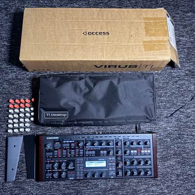 Access Virus TI Desktop Digital Synthesizer 2005 - Black W/ CUSTOM amp Cover, all accessories (OG Rack ears!) Original box, extra set of Chroma Caps Knobs