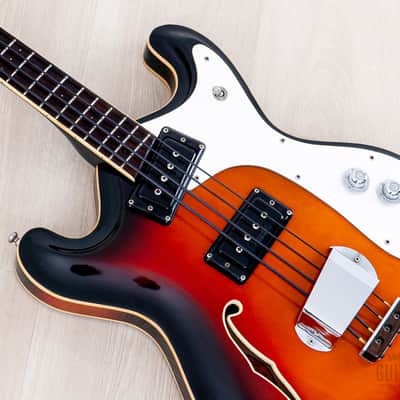1966 Mosrite Combo Vintage Semi-Hollow Bass Sunburst, Near-Mint w/ Case, Hangtag image 8