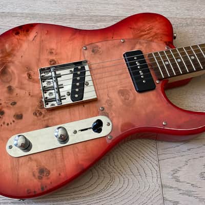Bacchus  Tactics Telecaster Red Burl Red P90 Matching Headstock image 1