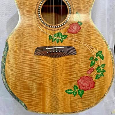 Blueberry Handmade Jumbo Size Acoustic Guitar Floral Motif - Mango Wood Body and Top image 14