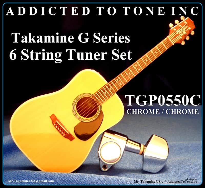 Takamine G Series  TGP0550C Tuning Machine Heads / Tuners / Set of 6 / OEM Part  CHROME image 1