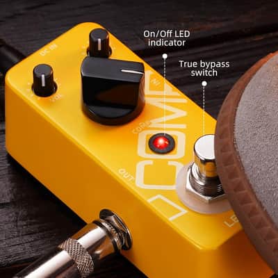 LEKATO Compressor Pedal, Yellow Comp Mini Portable Compression with True Bypass, EQ and Volume Adjustable, Classic Optical Compressor Analog Effect Pedals for Electric Guitar Bass image 3
