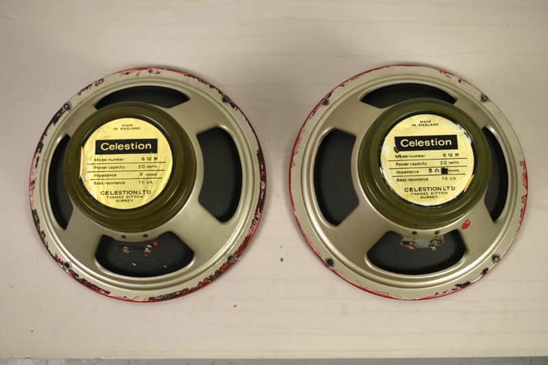 Ultra rare pair of 20w G12M Celestion Pre Rola Greenbacks 1966 T1220 Pulsonic cone H1777/003 image 1