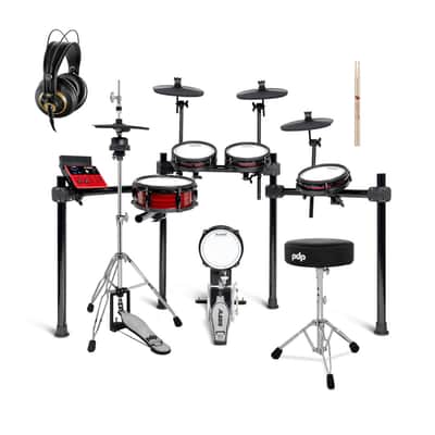 Alesis Nitro Ultimate 9-Piece Professional Electronic Drum Kit (Bluetooth) Bundle with 12-Inch Round-Top Throne, 3-Leg Hi-Hat Stand and Drumstick (5 Items) image 1