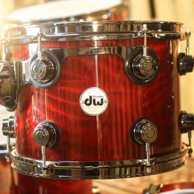 Used DW Collector's Maple Candy Apple Red over Redwood Stump Drum Set - 22,10,12,14,16,14sn image 5