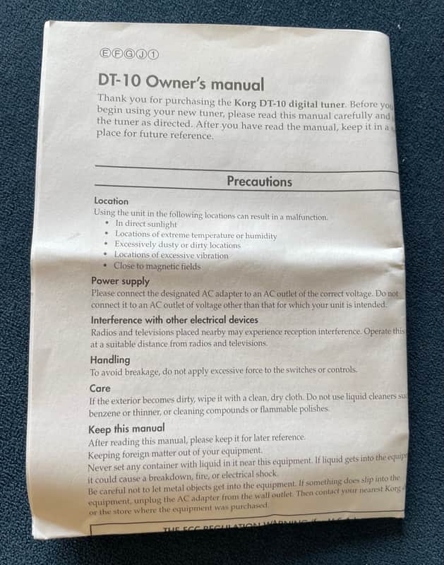 Korg DT-10  digital tuner Owner’s manual 2003 image 1