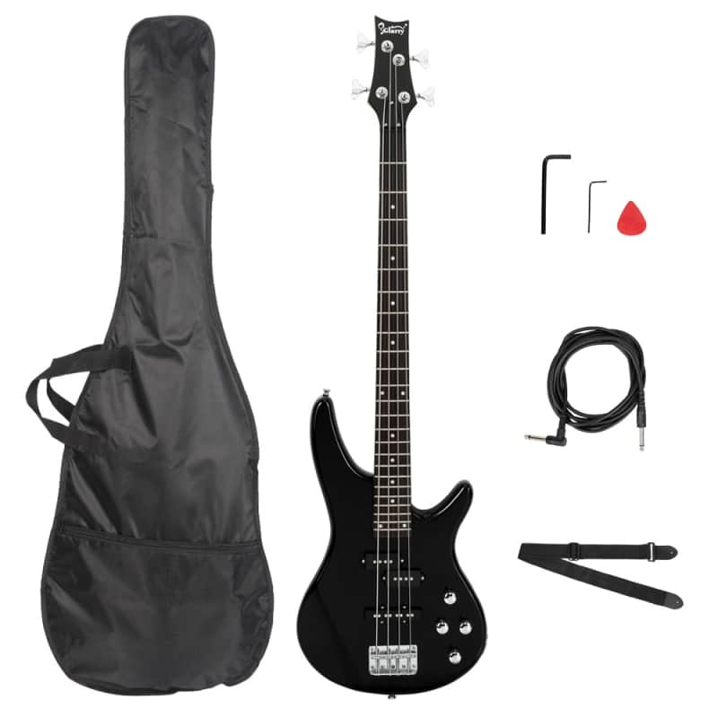 Glarry GIB Bass Guitar Full Size 4 String Black Bass + Bag + Strap