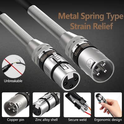 XLR Cable 8 ft 2 Pack, Premium XLR Microphone Cable, 3-Pin Balanced Shielded XLR Male to Female Mic Speaker Cord, Metal Spring SR, Black image 2