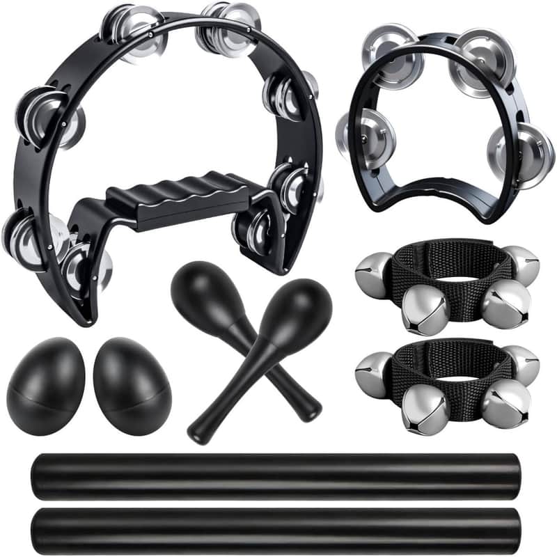 10Pcs Black Tamborines Musical Instrument Adults, Kids Music Percussion Set image 1