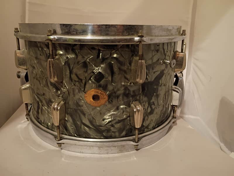Slingerland/Radio King Snare drum 8x14 clamshell strainer solid shell 1940s - Black Diamond Pearl BDP image 1