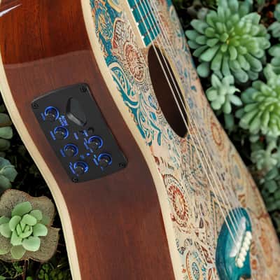 Lindo Sahara STEEL STRUNG Electro Acoustic Travel Guitar | BS3M Mic Piezo Blend Preamp / LCD / EQ / Tuner | Nautical Star 12th Fret Inlay | Graphic Art Finish | 20th Anniversary Special Edition image 7