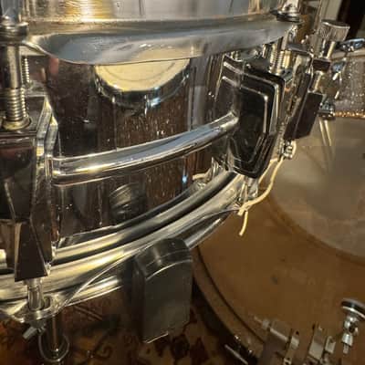Ludwig No. 400 Supraphonic 5x14" 10-Lug Aluminum Snare Drum with Pointed Blue/Olive Badge 1969 - 1979 Chrome-Plated image 8