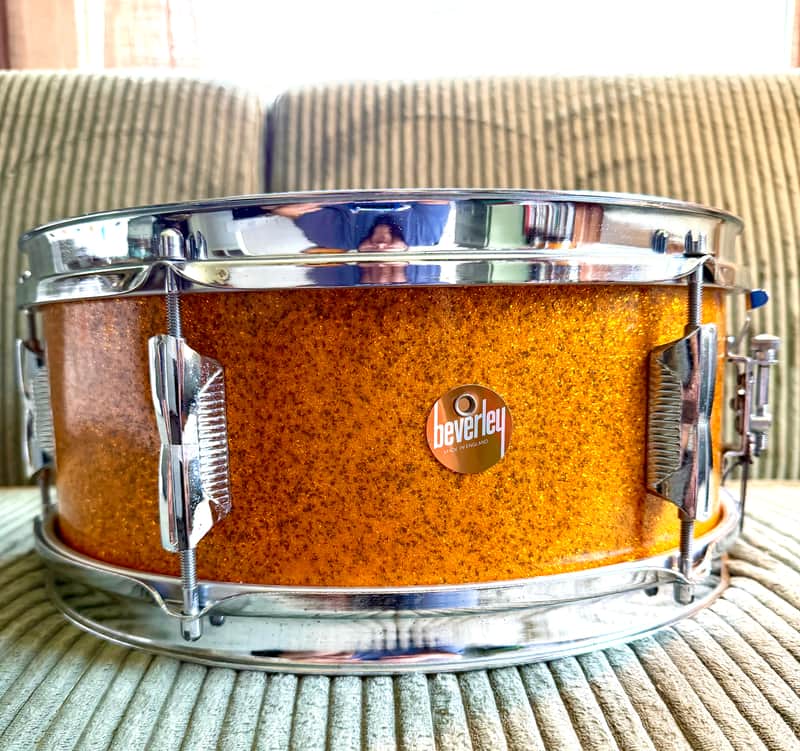Vintage English Gold Sparkle Beverley 14x5.5 Snare Drum — 3-Ply Birch Shell — Evans Calftone + PureSound Wires
