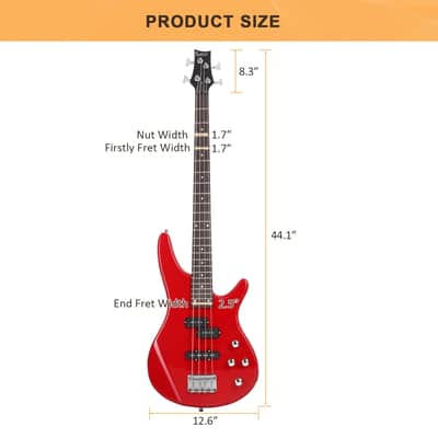 Glarry GIB Bass Guitar Full Size 4 String Red Bass + Bag + Strap + Amp Wire image 5