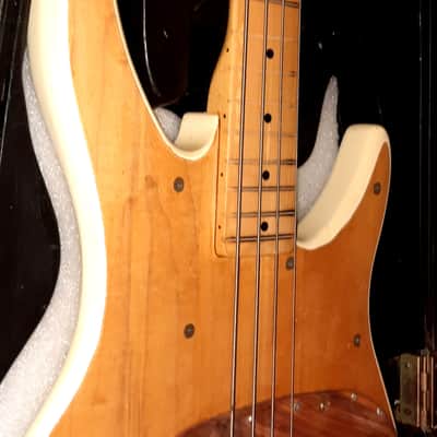 LOCAL PICKUP ONLY VEGAS>Peavey Patriot bass guitar 1986 - white, with factory yellow wood, and player modified with natural wood, NEEDS ELECTRONIC CONNECTION image 2