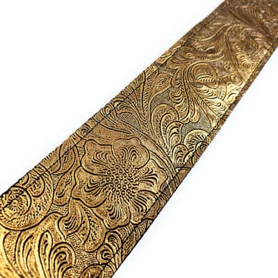 Gold Metallic Vegan Leather Guitar Strap-Gold Tooled Faux Leather Guitar Strap-Genuine Leather Ends -Fits Acoustic, Electric or Bass Guitars image 2