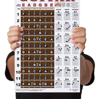 New Song Music Laminated Guitar Fretboard & Chord Chart Instructional Poster 11x17 Beginner Easy image 2