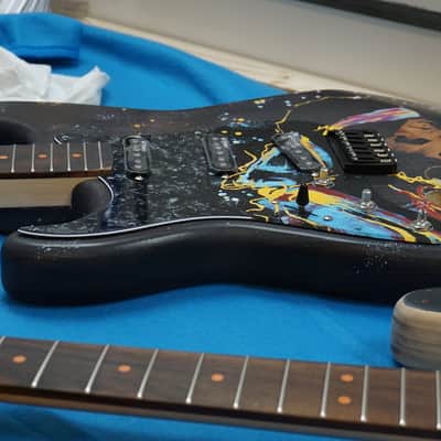 Custom Unique Jimi Hendrix stratocaster guitar left handed black & natural wood image 2