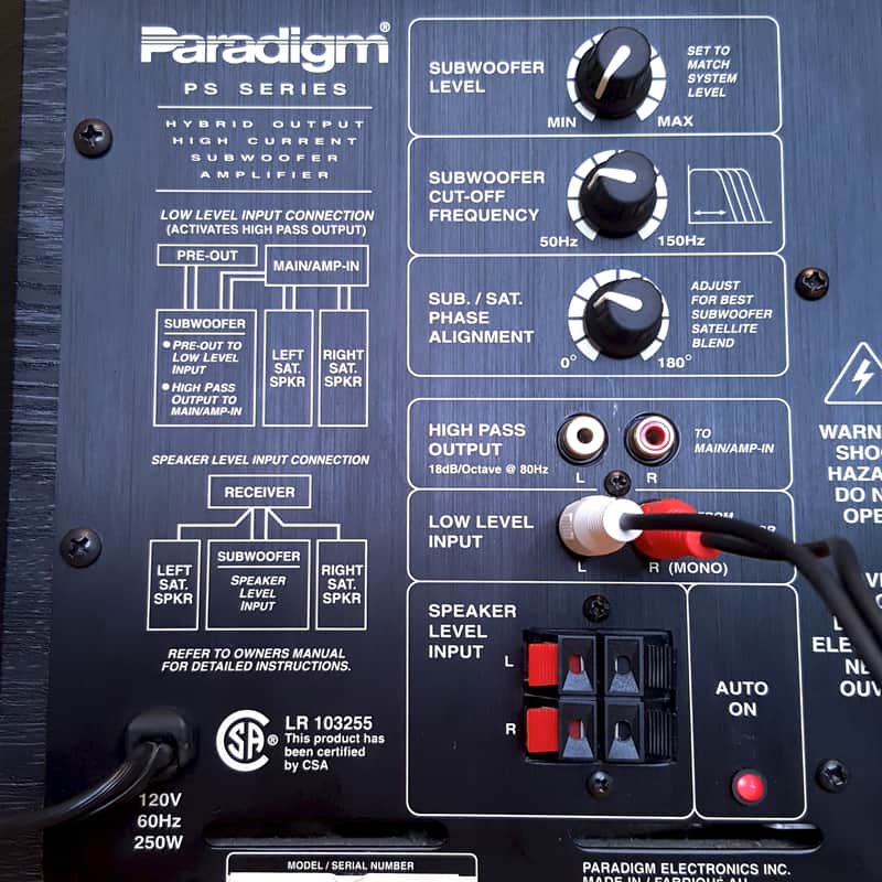 Paradigm PS-1000 V.1 Subwoofer w/ Amp +Speaker Wires +RCA | Reverb