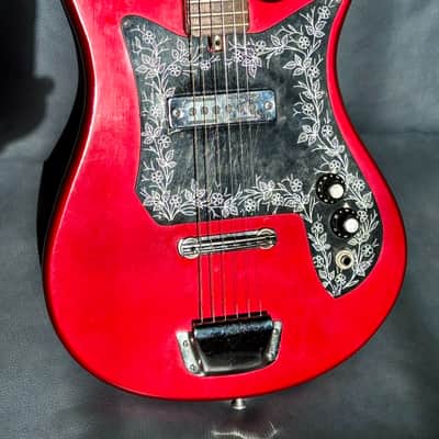 1960s Teisco Del Rey Tulip Vintage MIJ Electric Guitar Red Floral Pickguard image 3