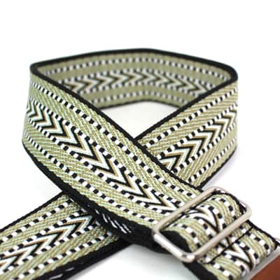 Walker & Williams H-33 Vintage Series Green, Gold, & Black Woven Kaleidoscope Strap With Leather End image 4