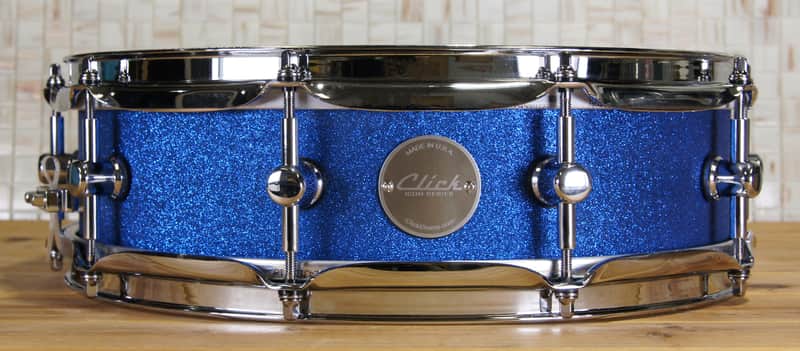 Click Icon 4x14 10ply Maple Snare Drum - Blue Satin Sparkle image 1