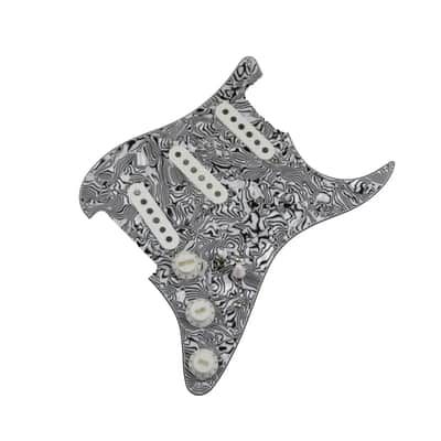 White and Black Strip Guitar Strat Style Prewired Loaded Pickguard, Alnico 5 Pickups, 7 Way Wiring image 3
