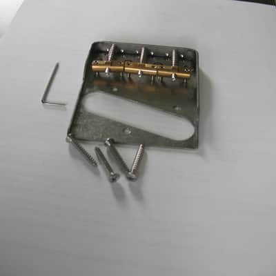 Logan custom Stainless Steel bridge plate with brass compensated saddles 2024 - Raw stainless Steel image 4