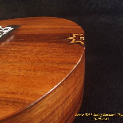Handmade 8 String Baritone Ukulele, Solid Curly Hawaiian Koa, Slotted Head, MOP Inlay, Soft-bag, Bruce Wei UG19-2343 image 2