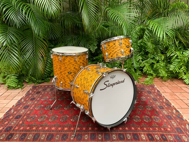 1962-1970 Slingerland 20/16/12 yellow tiger pearl vintage drums image 1