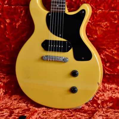 80’s Burny Japan Rock ’n Roll Version RTV-55 Les Paul Junior Double Cut in TV Yellow RARE Fernandes MIJ Japanese Vintage Lawsuit Fujigen JR DC Gibson image 4
