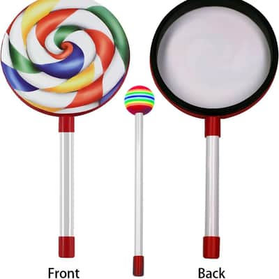 6PCS 2 Pieces 6 -Inch Lollipop Drums 4 Pieces Rainbow Drumsticks Musical Hand Drum Rainbow Lollipop Drum Set Percussion Instrument image 3