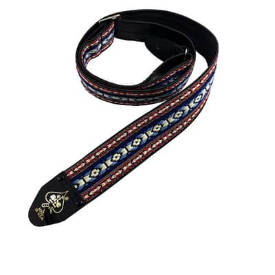 Ace Guitar Strap Vintage Style Jacquard Weave Blue & Red image 1