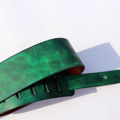 burnyblack custom made guitar strap - animals in forest leather/green image 18