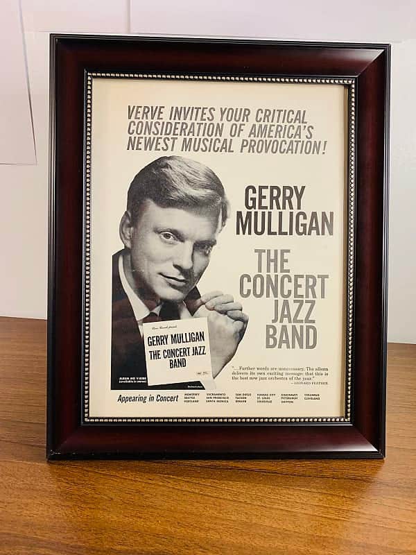 |Original| 1960 Down Beat Verve Records Promotional Ad Gerry Mulligan The Concert Jazz Band|Framed| image 1