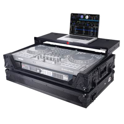 Pro X ATA Flight Style Road Case For Pioneer DDJ-REV5 DJ Controller with Laptop Shelf 1U Rack Space Wheels and LED Black Finish image 1