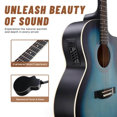 🎸+Amp! Acoustic-Electric Guitar Black +Soft Case/Gig Bag +Tuner +Strap +Picks!🎸 image 2